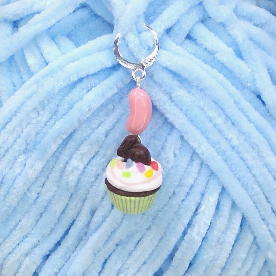 Easter cupcake stitch marker with Jellybeans