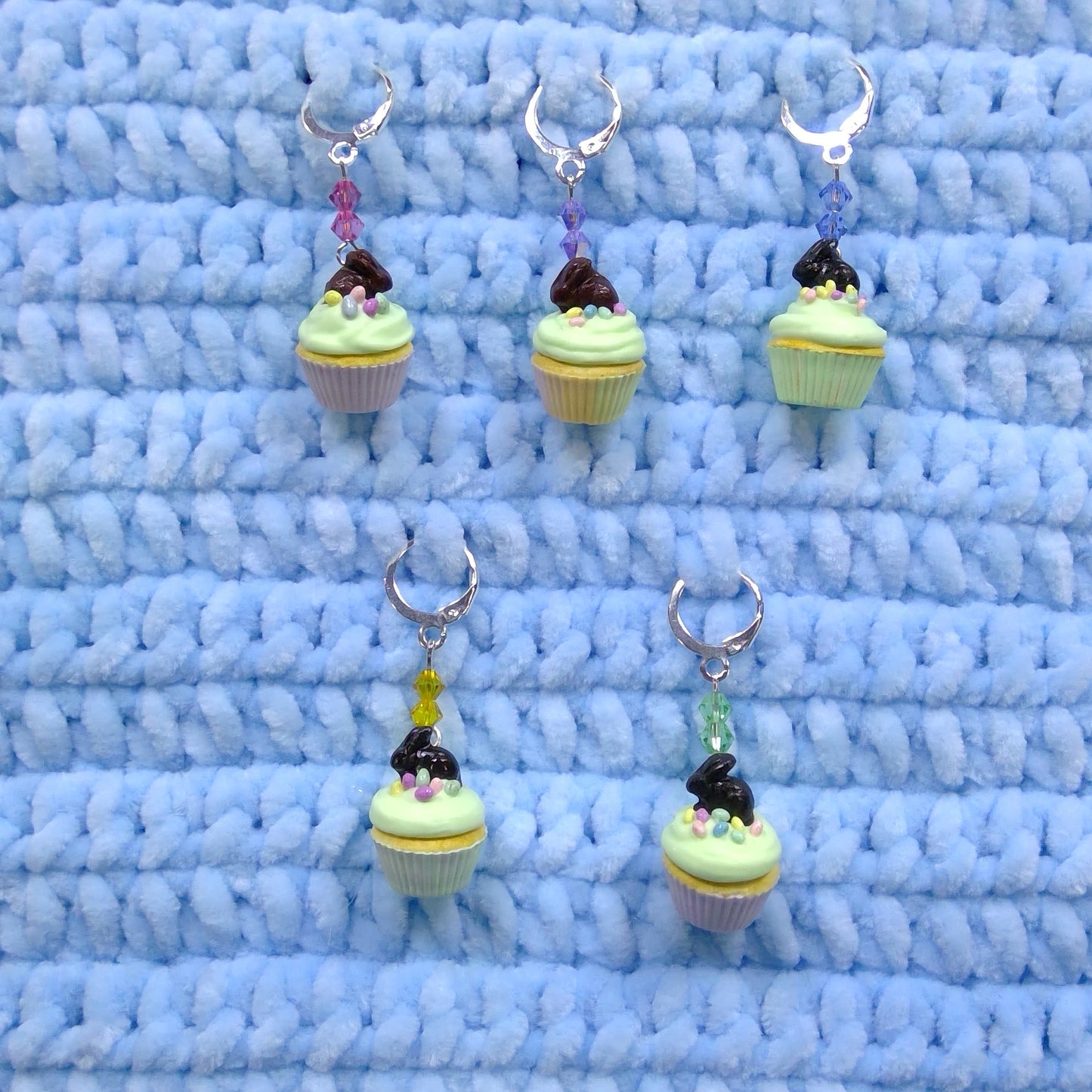 Easter cupcake stitch marker with chocolate bunny