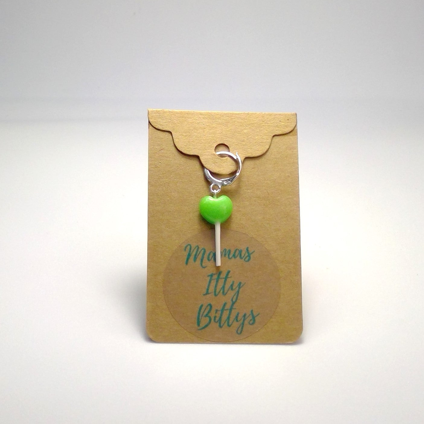 Heart lollipop stitch marker (Green)