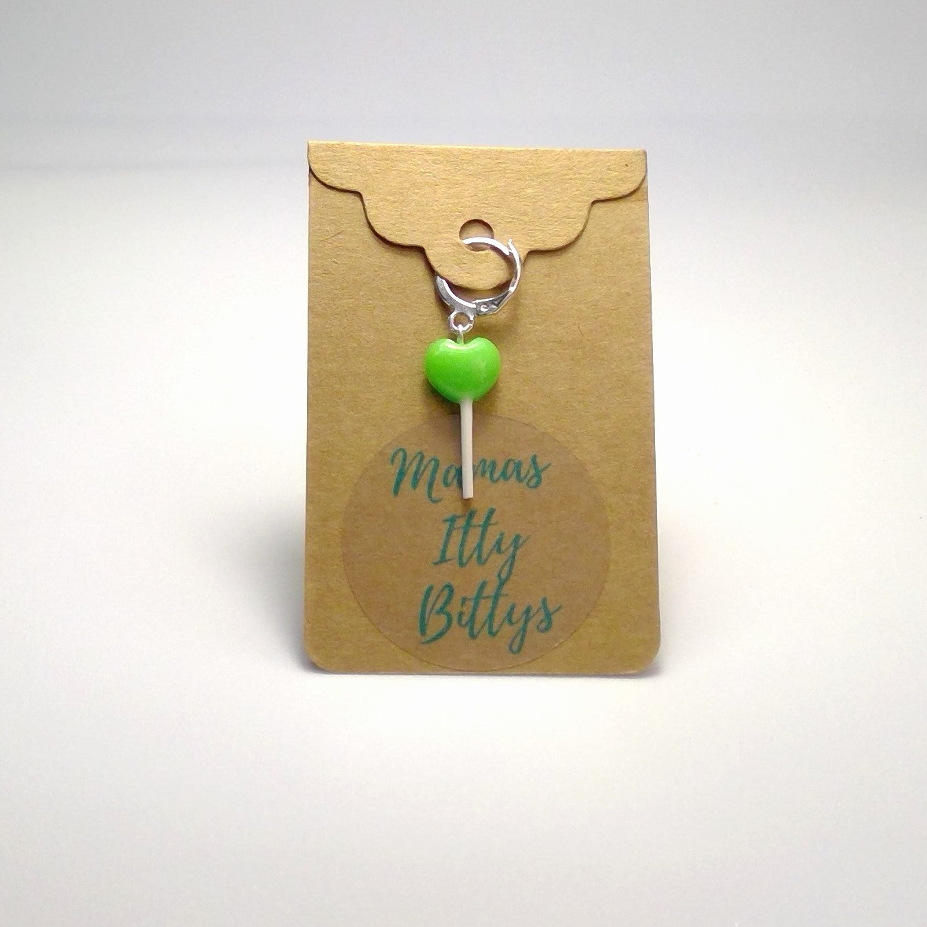 Heart lollipop stitch marker (Green)