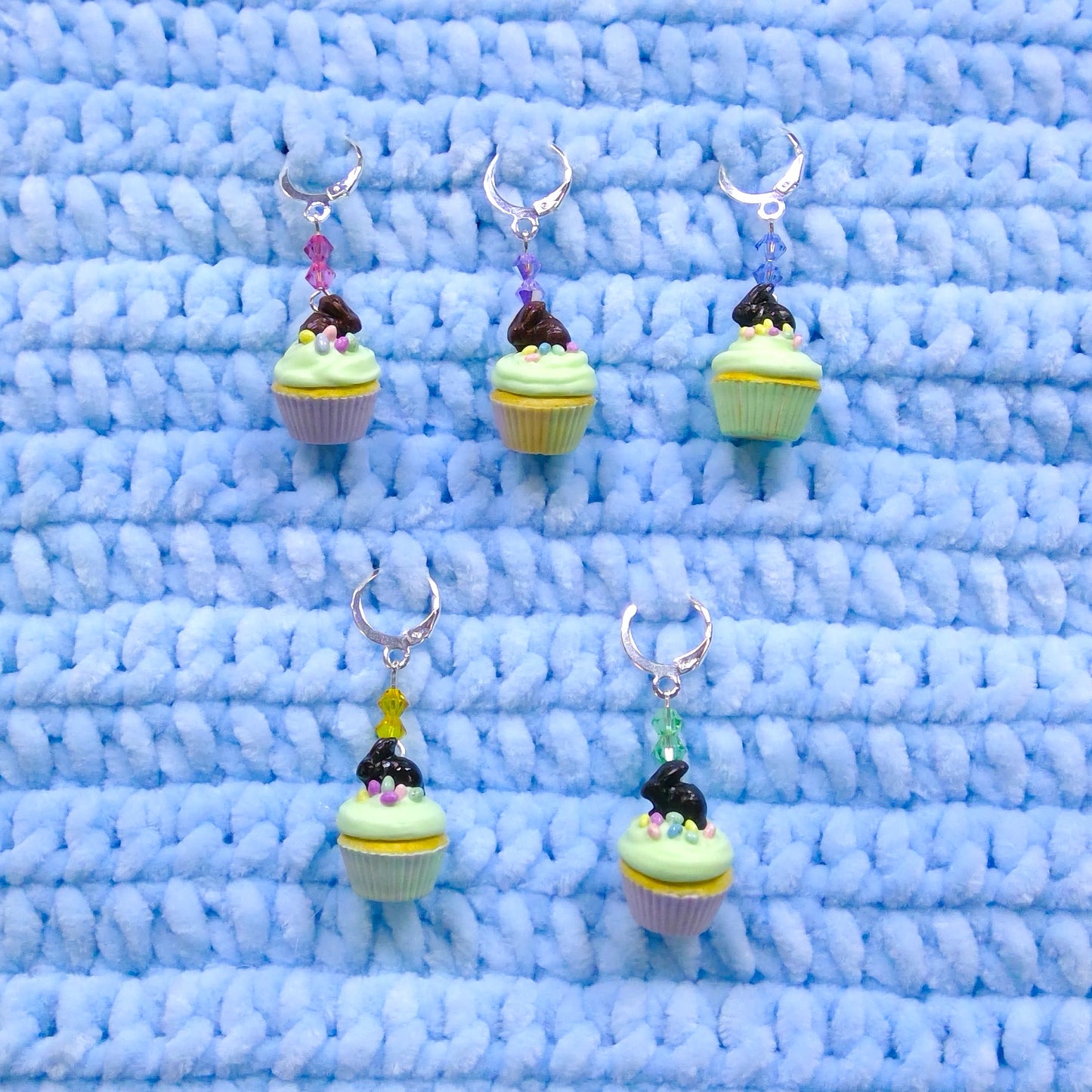 Easter cupcake stitch marker with chocolate bunny