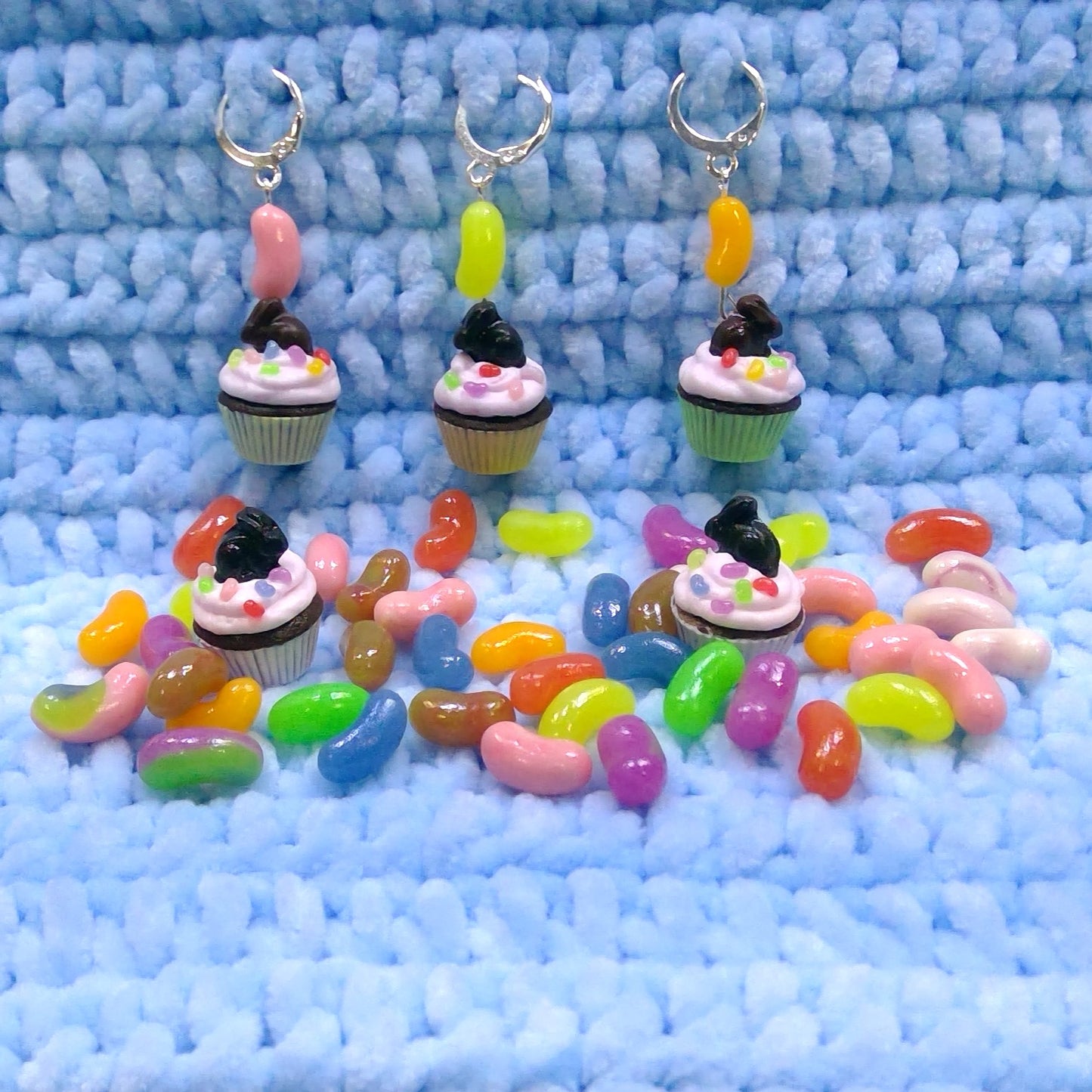 Easter cupcake stitch marker with Jellybeans