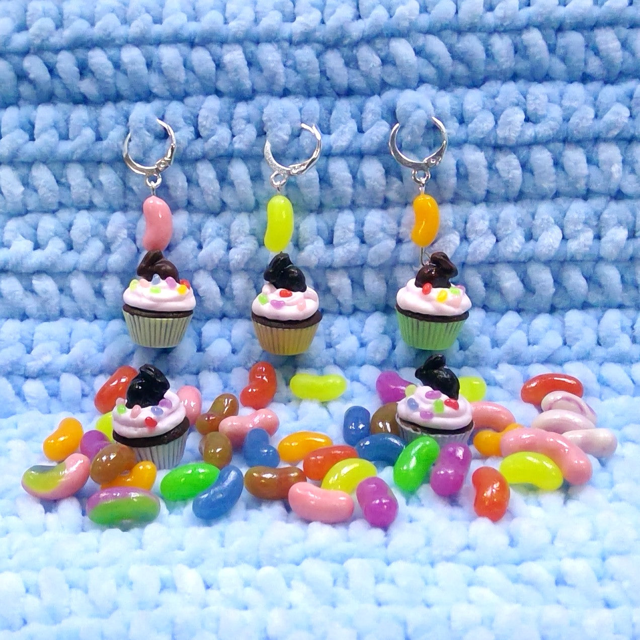 Easter cupcake stitch marker with Jellybeans