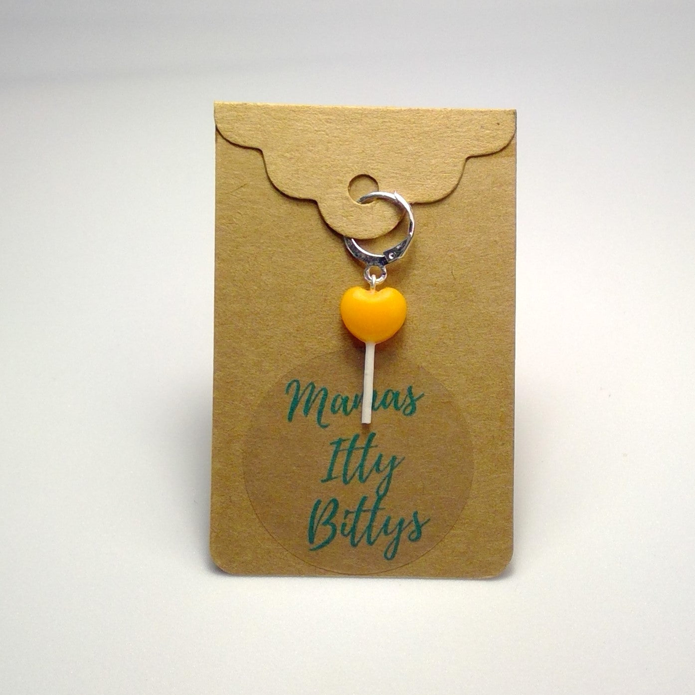 Heart lollipop stitch marker (orange)