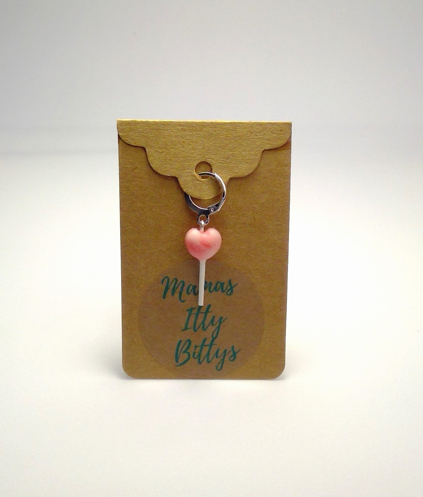 Heart lollipop stitch marker (Pink swirl)