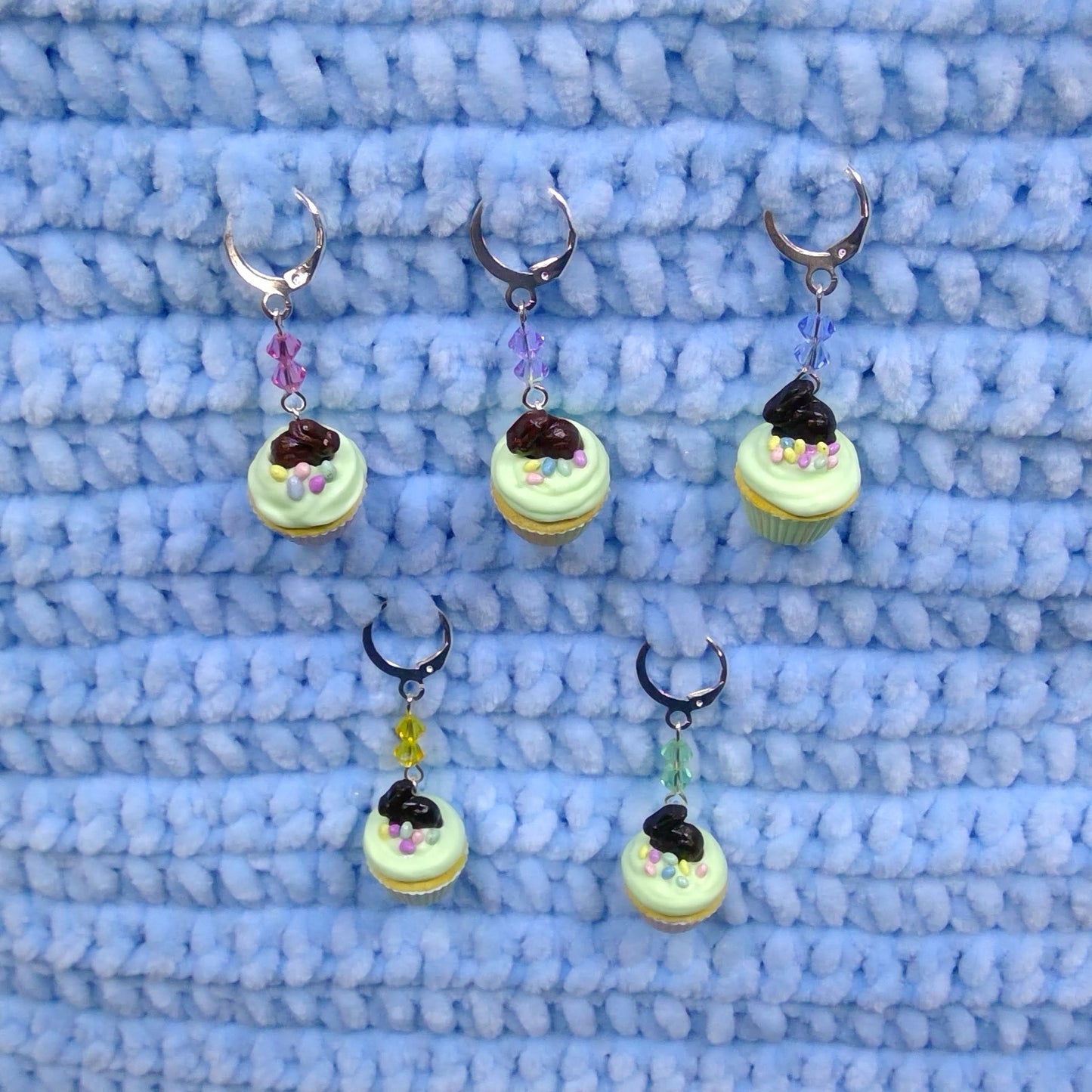 Easter cupcake stitch marker with chocolate bunny