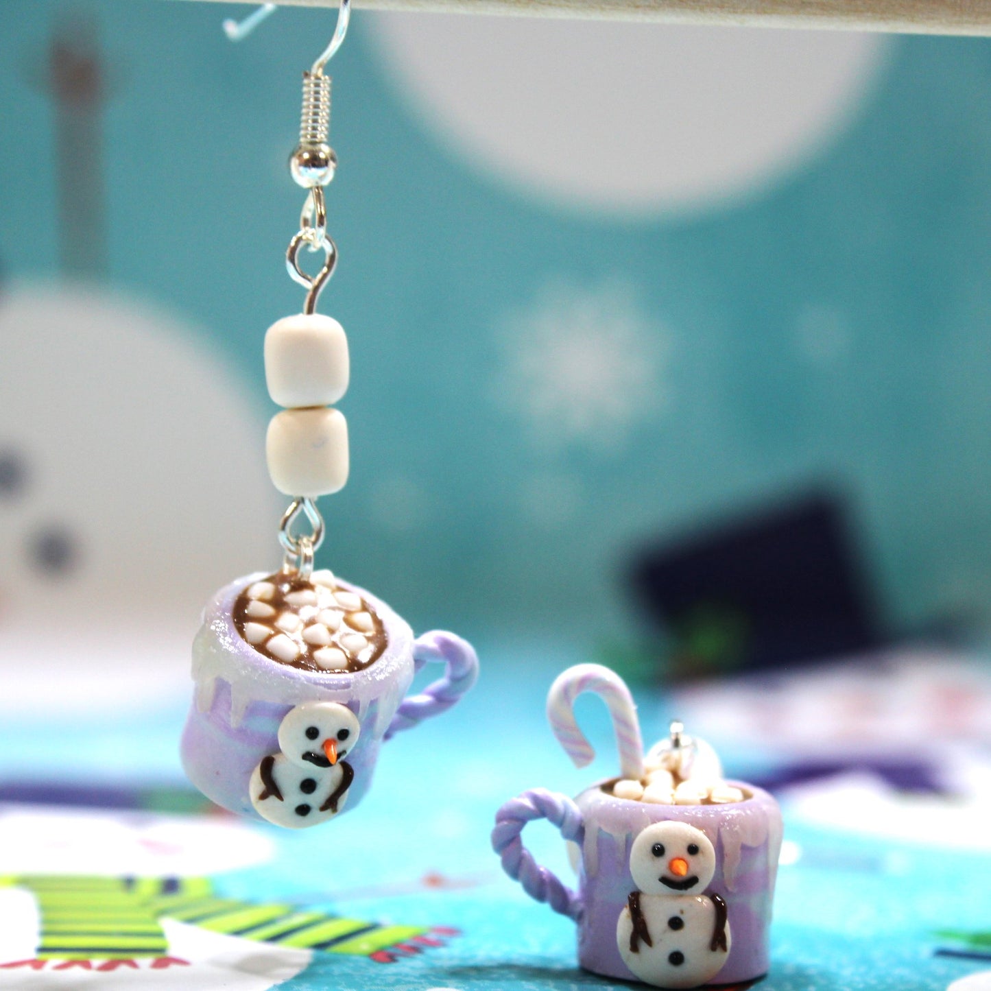 Snowman mug earrings